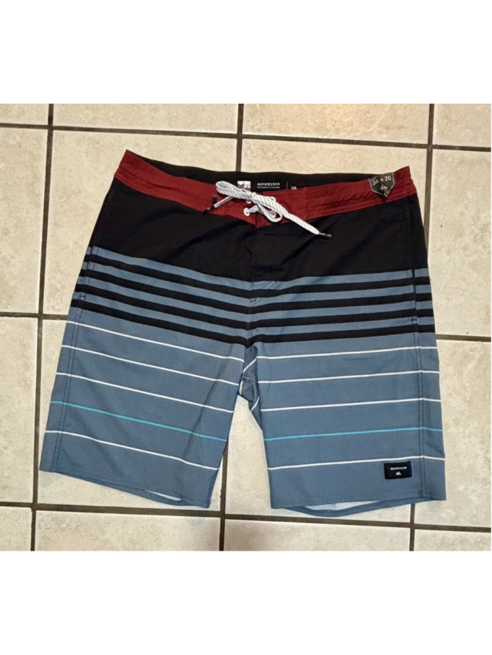 QUIKSILVER Board Shorts swim Trunks surf beach striped color block Size:34
